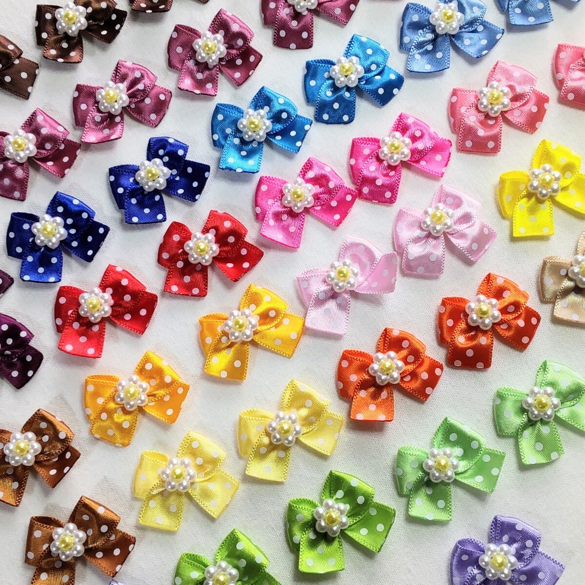 50個 6 水玉柄ビーズ付き サテンリボン リボンモチーフ ハンドメイド拍卖