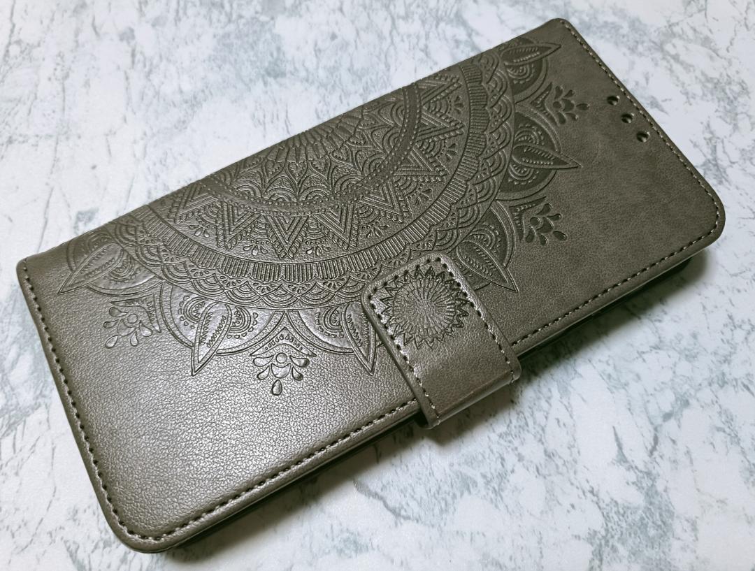 手帳型 Galaxy A55 用 スマホケース マンダラ グレー 灰色拍卖