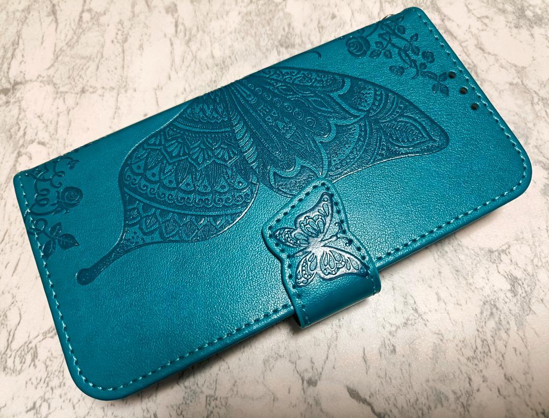 手帳型 iPhoneXR 用 スマホケース 蝶 花柄 ブルー 青色拍卖