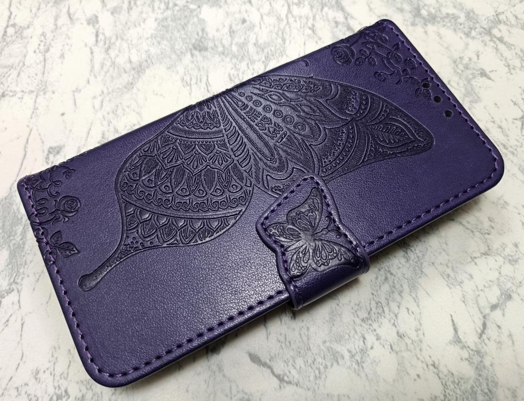 送料込み Galaxy S22 用 スマホケース 手帳型 蝶 花柄 ネイビーパープル拍卖