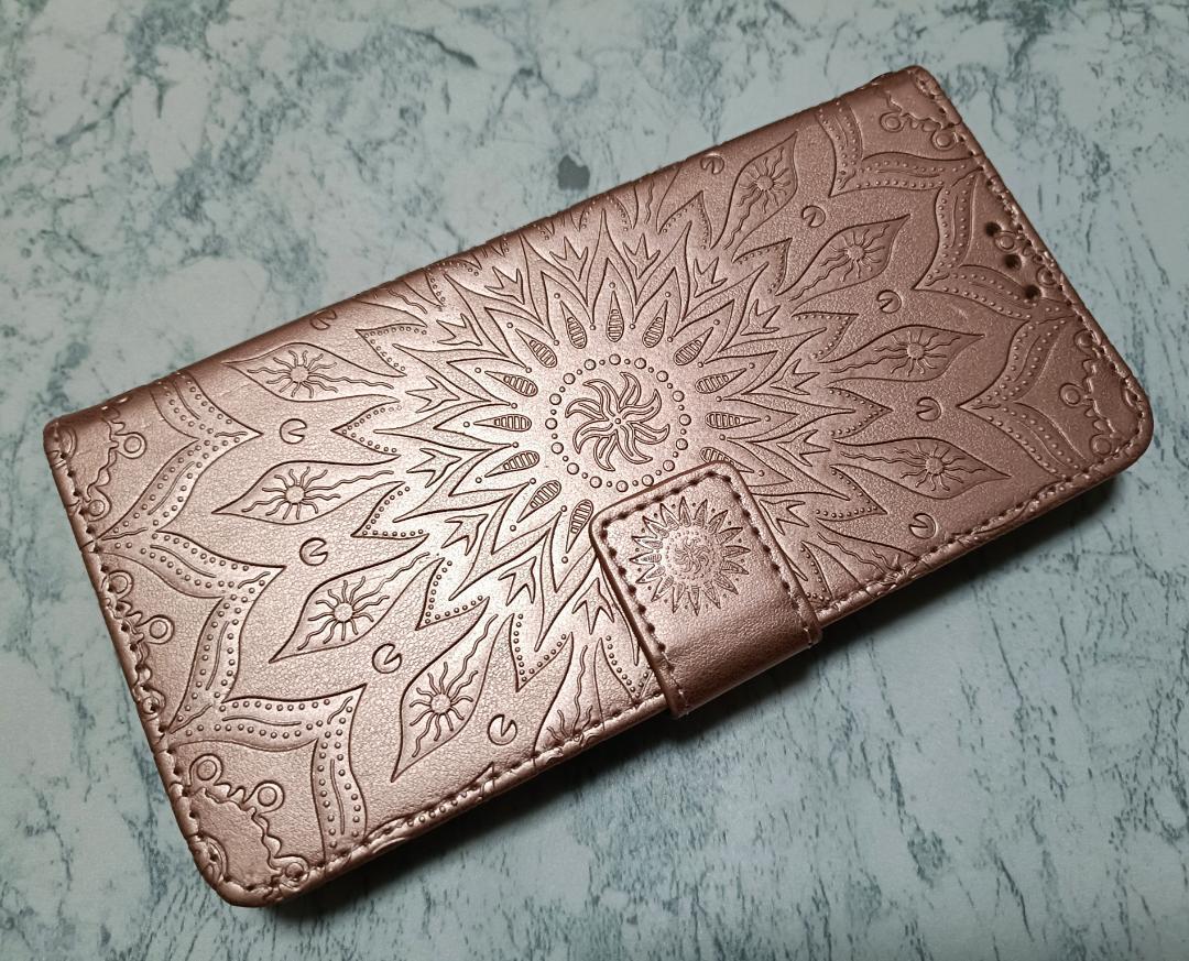手帳型 Galaxy A54 用 ケース 浮彫エスニック柄 ピンクゴールド拍卖