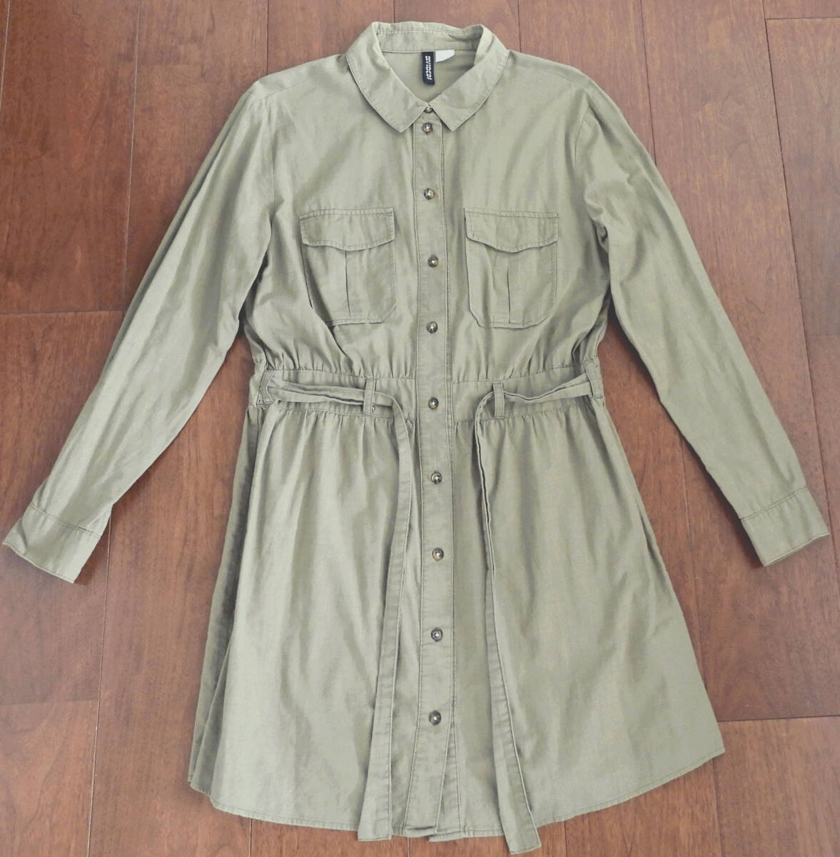 H&M エイチ・アンド・エム チュニックワンピース 長袖 レディース Mサイズ グリーン【中古品】拍卖