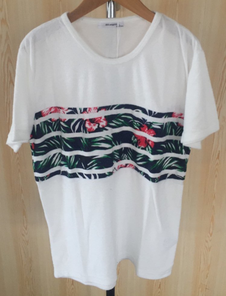 パイル地 フラワーボーダープリント ハイビスカス アロハ Tシャツ M拍卖