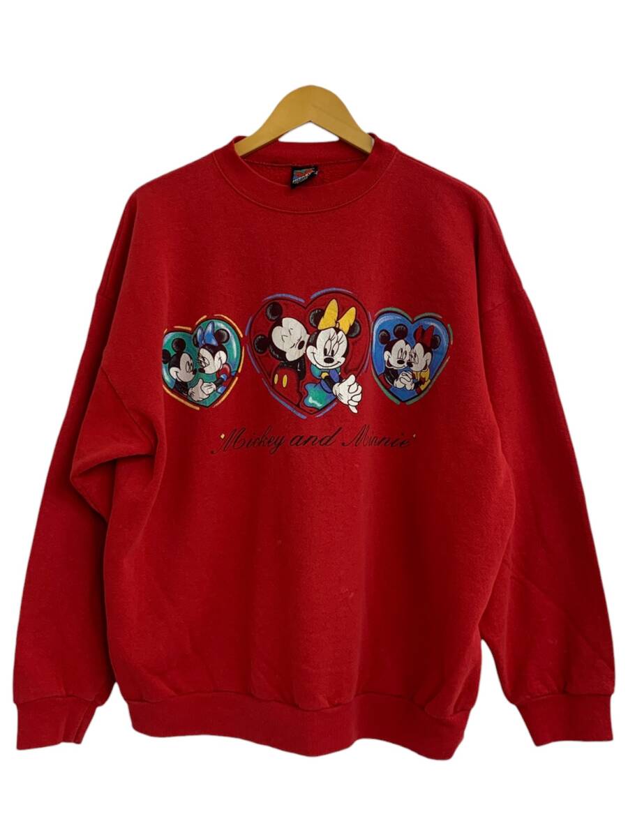Disney (ディズニー) スエット トレーナー USA製 ミッキー&ミニー 古着 XL レッド メンズ/004拍卖