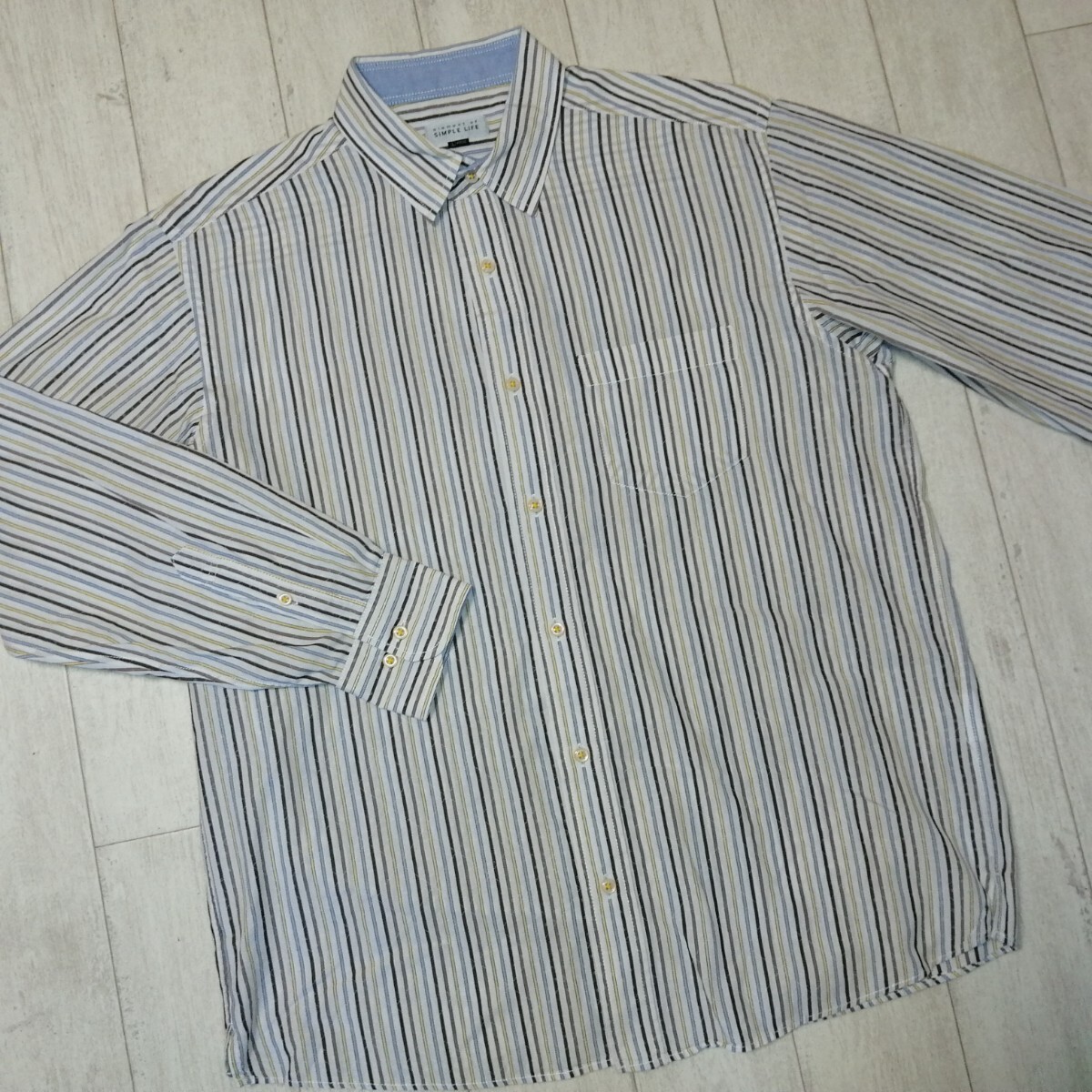 美品/SIMPLE LIFE/シンプルライフ/爽やかなストライプ/シャツ/ドレスシャツ/スーツ/ジャケット/トップス/メンズ/長袖/イエロー拍卖