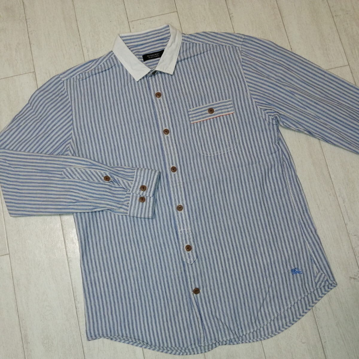 刺繍/BURBERRY BLACK LABEL/バーバリー/ストライプ/シャツ/クレリック/ドレスシャツ/スーツ/ジャケット/トップス/長袖/ブラックレーベル拍卖