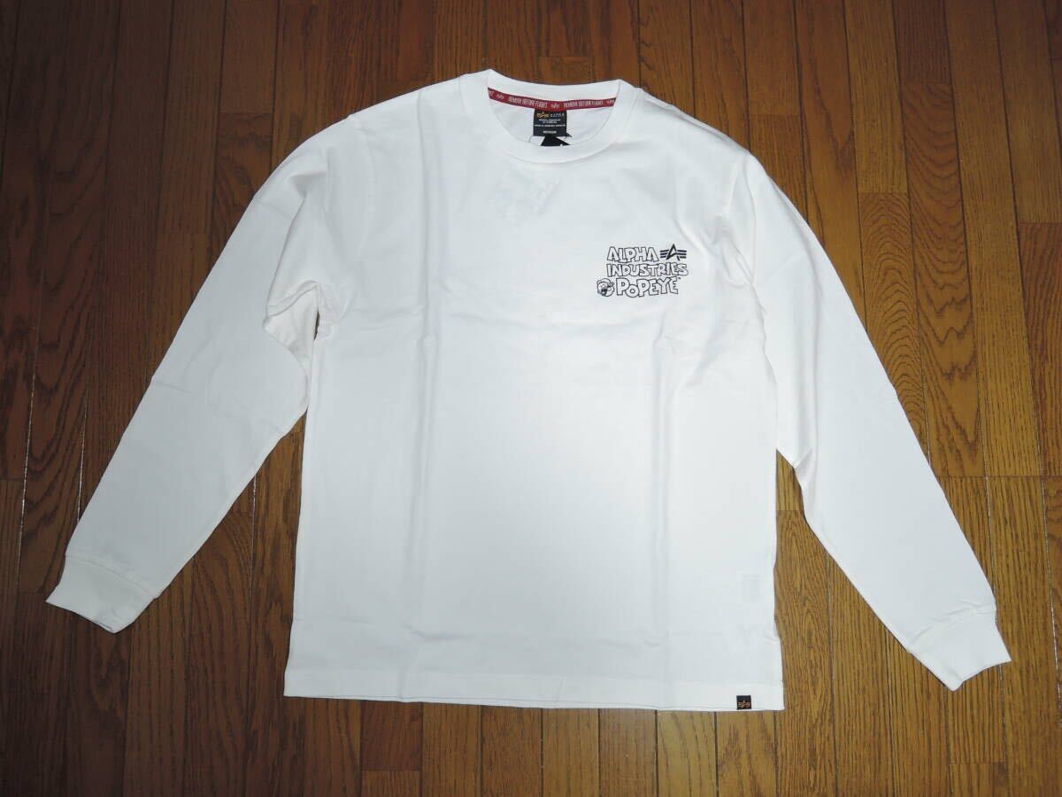 新品 ALPHA INDUSTRIES アルファ インダストリーズ × POPEYE ポパイ ロンTシャツ M 白 長袖 TEE カットソー拍卖