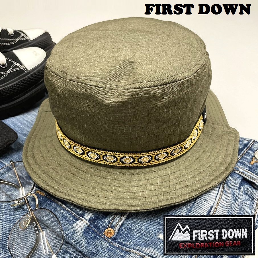 FIRST DOWN グリーン系 バケットハット 帽子 アウトドアキャンプ ゴルフスポーツバイクオートバイミリタリーブラックタグ ファーストダウン拍卖