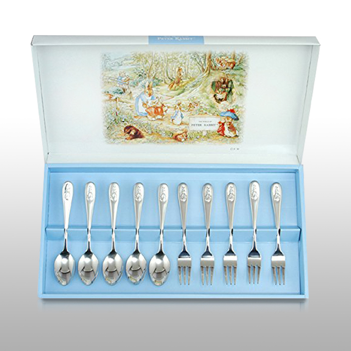ピーターラビット スプーン&フォークセット 10本 スプーン フォーク セット カトラリー 箱付き ギフト プレゼント かわいい ASH-8128拍卖