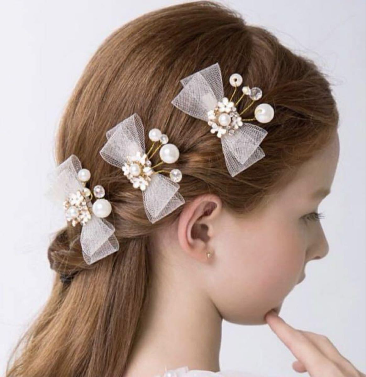 リボン ヘアピン* 3個セット アクセサリー パール 髪飾り パーティー 発表会 ハロウィン拍卖
