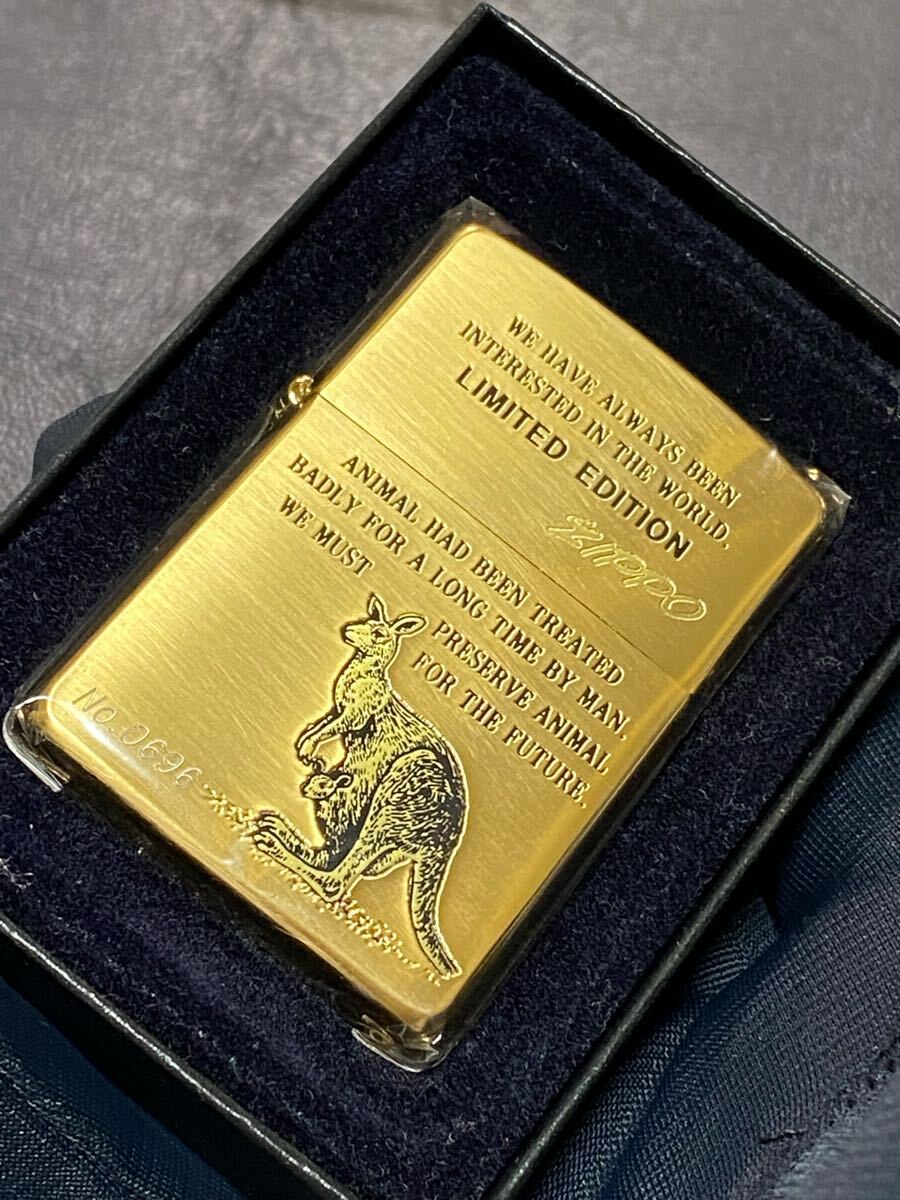 zippo カンガルー ゴールド 限定品 GOLD 希少モデル ヴィンテージ 1995年製 シリアルナンバー NO.0696 ケース 保証書付き拍卖