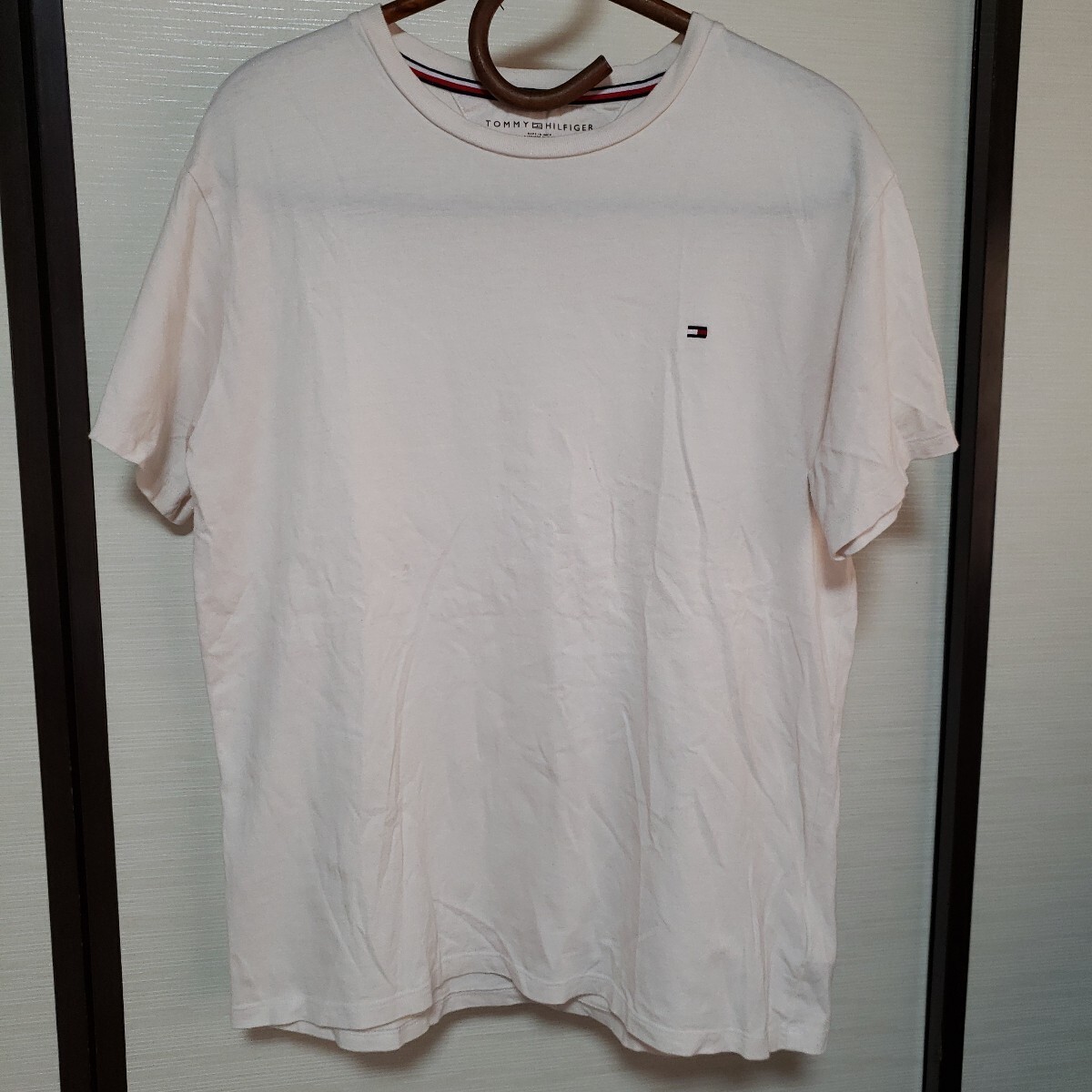 TOMMY HILFIGER トミーヒルフィガー 半袖Tシャツ シンプル マーク刺繍 高級コットン インド綿使用 薄いピンク メンズ M拍卖