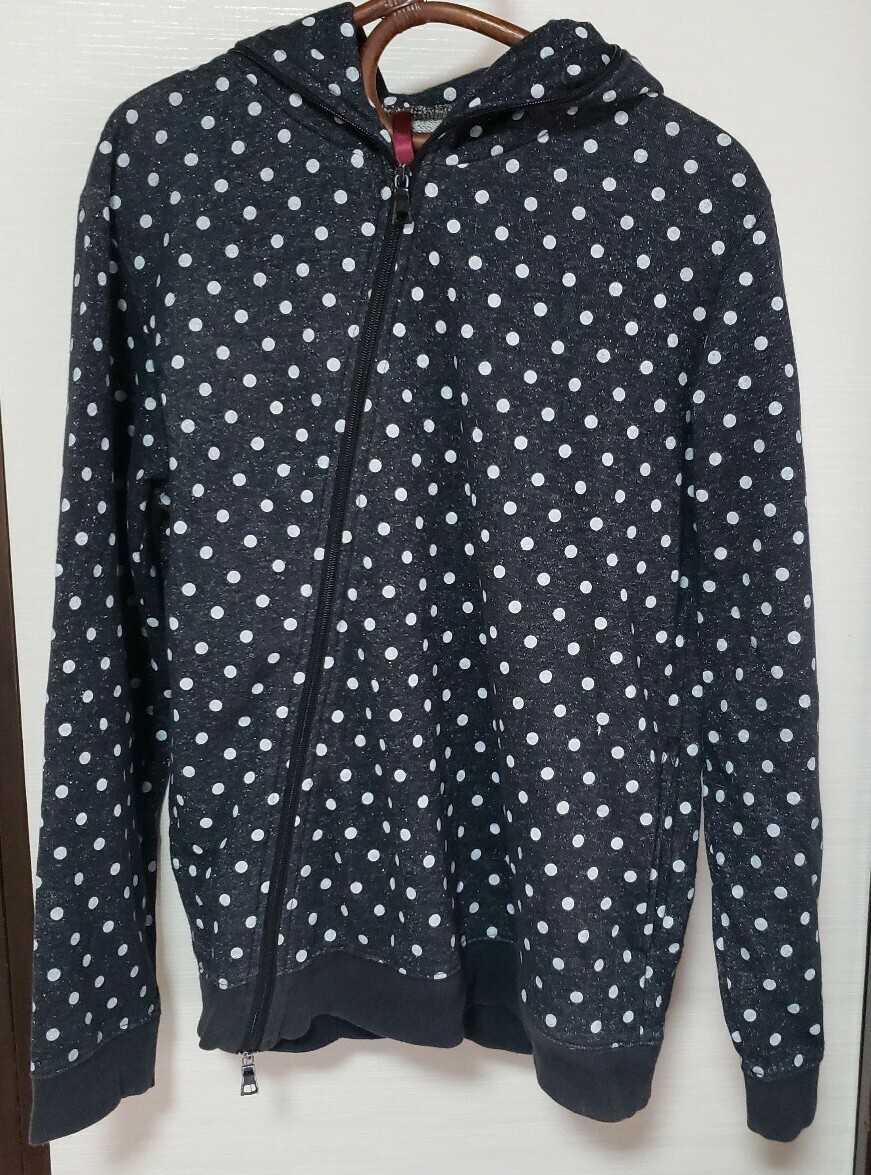 HIKARI SHOJI ひかり商事 ドット 水玉 スウェット Wジップ パーカー ジャケット アシンメトリー 長袖 M 黒 レディース拍卖