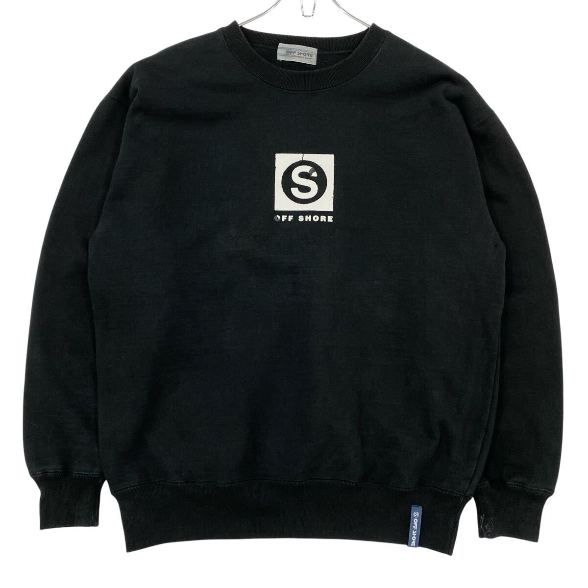 OFF SHORE(オフショア)スウェット トレーナー プリントロゴ 裏パイル地 メンズL ブラック拍卖