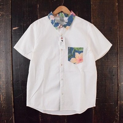 Knot Baticlertic Shirts MADE IN KYOTO 日本製 花柄 ポケット 半袖 コットンシャツ ホワイト 白 レディース メンズ 古着 リメイク品拍卖