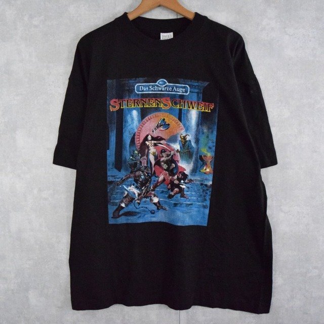 90's Das Schwarze Auge ゲームイラストTシャツ 半袖 XL 黒 ブラック ダークアイ 卓上ゲーム ドイツ ヴィンテージ 古着拍卖