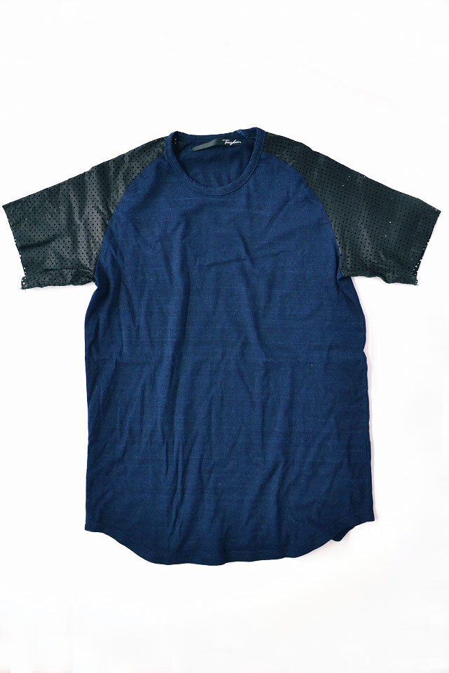 タファー Tougher パンチングレザー RAGLAN TEE ラグラン インディゴ ブラック 新品未使用 半袖 ショートスリーブ 定価19,000円拍卖