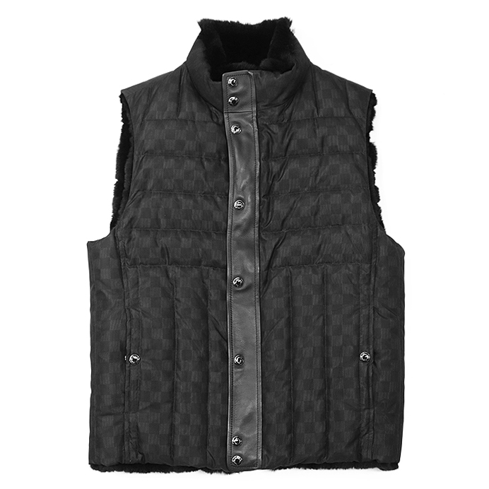 【極美品】LOUIS VUITTON ルイ・ヴィトン パテッドベスト 2011AW リバーシブル ダミエ ラビットファー LV ライニング メンズ 46 黒 仏製拍卖