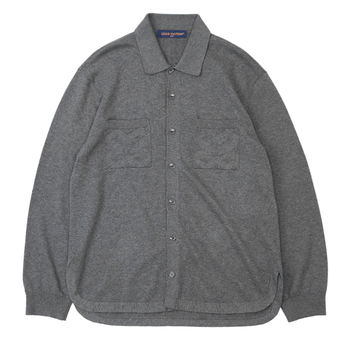 【極美品】LOUIS VUITTON ルイ・ヴィトン シャツ 2024年 LV ロゴ ポケット ニット 長袖 オーバーシャツ メンズ M ダークグレー 伊製拍卖