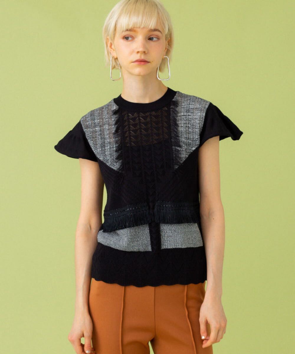 UNITED TOKYO ジオメトリー ジャガー ニット / ユナイテッド トウキョウ 黒 ブラック サマーニット トップス 日本製 made in japan拍卖