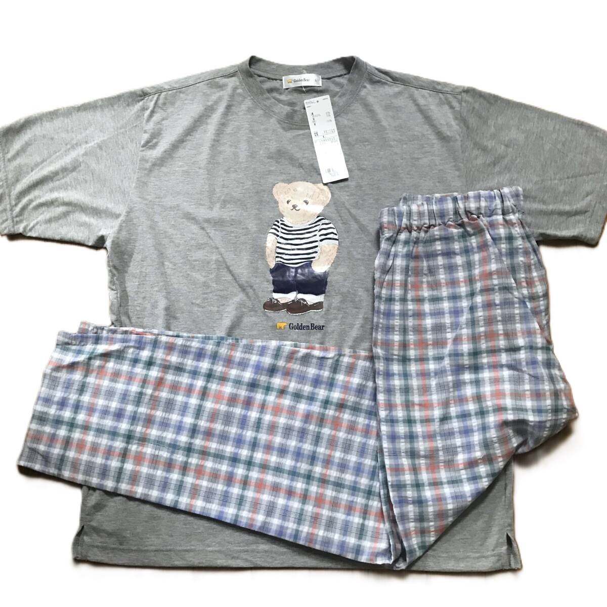 新品 タグ付き ゴールデンベア パジャマ 上下セット 半袖 メンズL くま グレー 半袖拍卖