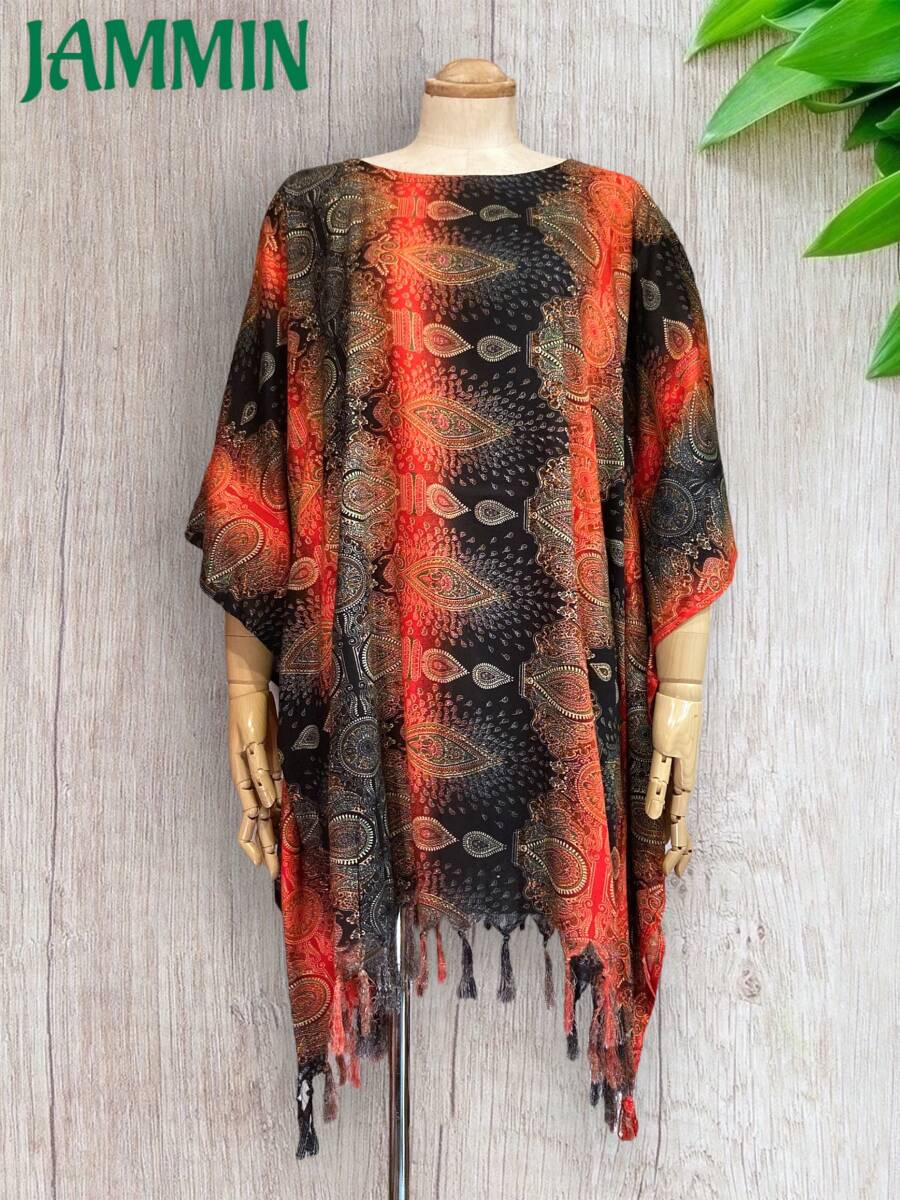 ペーズリー柄フリンジポンチョ ヒッピー エスニック アジアン 個性派 衣装 ポンチョ拍卖