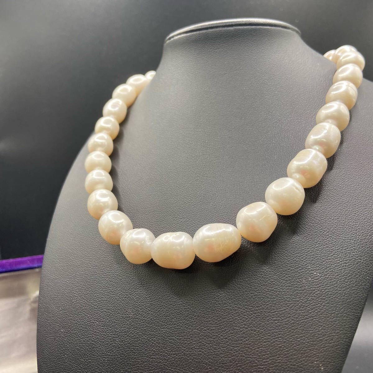 2 白蝶真珠 ネックレス パール ホワイト 12〜15㎜ 21㎝ 81.7g シロチョウ アクセサリー pearl jewelry necklace バロック拍卖