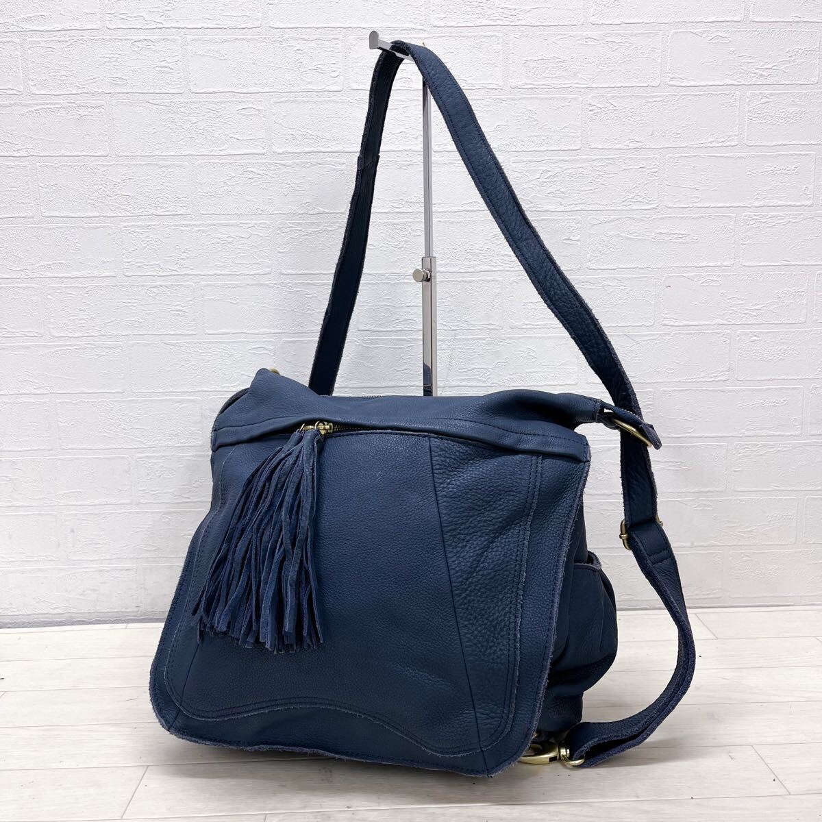 K22★ ear PAPILLONNER イアパピヨネ 2way レザー ショルダーバッグ リュック ブルー レディース 斜めがけ バックパック拍卖