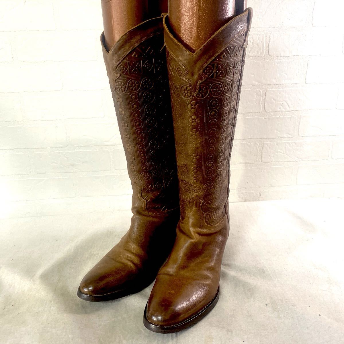 O22☆ SARTORE サルトル シューズ 靴 ブーツ レディース 35 ブラウン レザー エンボス拍卖