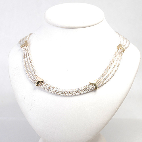 ティファニー 美品 ヴィンテージ 925/ON 750(YG) Tロゴ 4連ツイストロープ ネックレス/スターリングシルバー ゴールド コンビ(15990) 拍卖