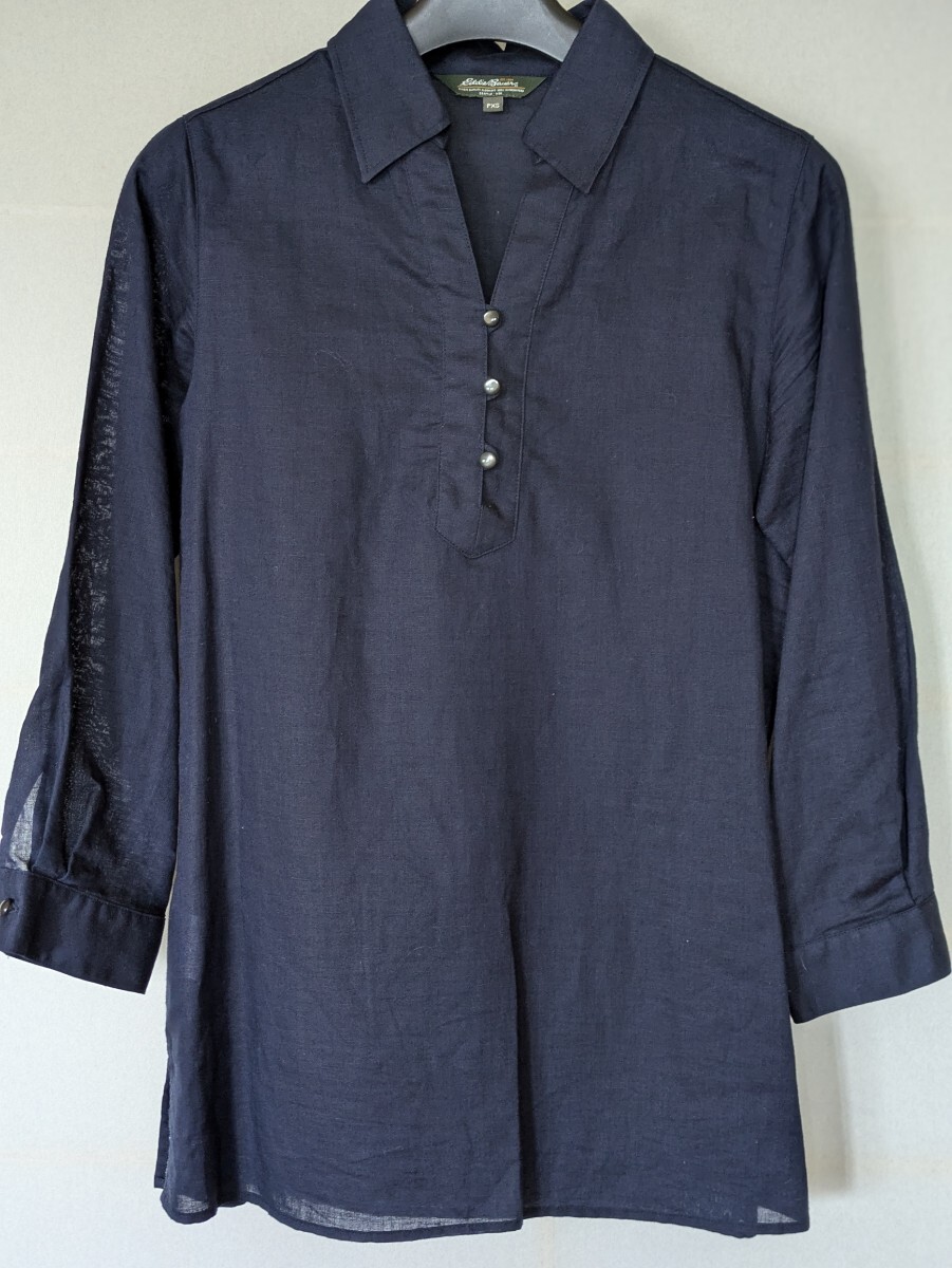未着用 ★Eddie Bauer エディバウアー★スキッパーブラウス PXSサイズ ネイビー レディース拍卖