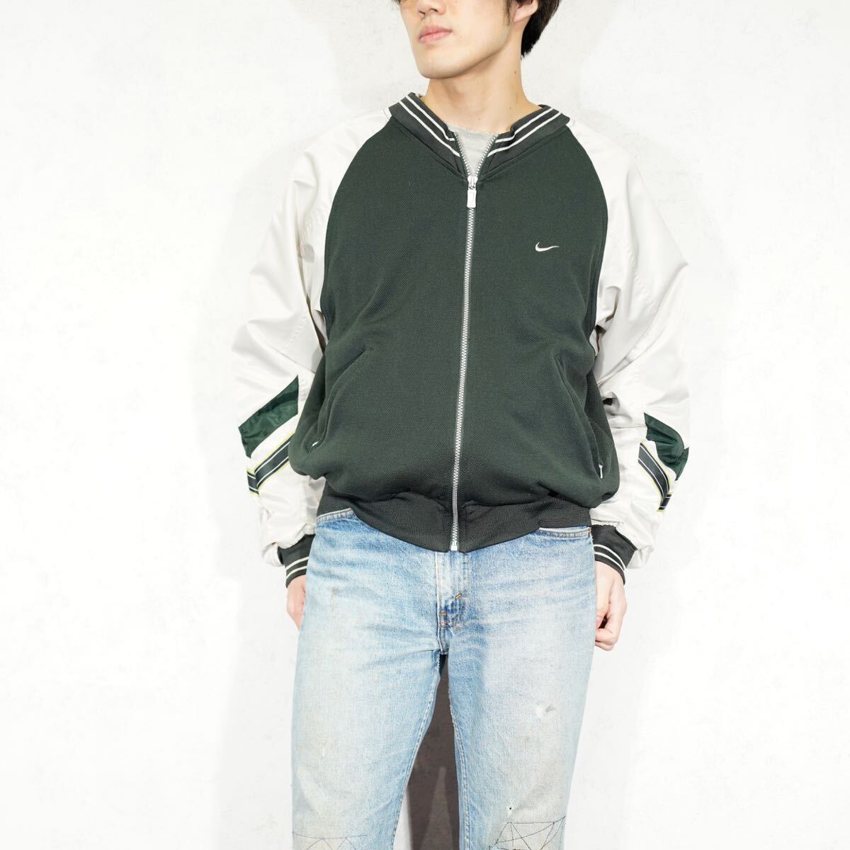 90's USA VINTAGE NIKE LOGO EMBROIDERY DESIGN TRACK JACKET/90年代アメリカ古着ナイキロゴ刺繍デザイントラックジャケット拍卖