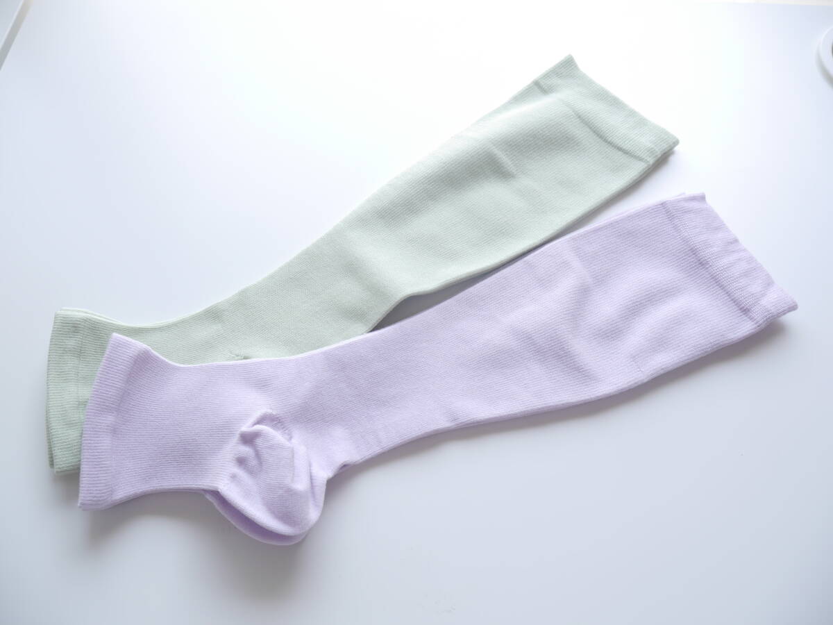 108 未着用品 着圧ハイソックス2足組 オープントゥ ピオニーグリーン ペールパープル マタニティ シルク混 弱~中圧 おやすみ専用着 日本製拍卖