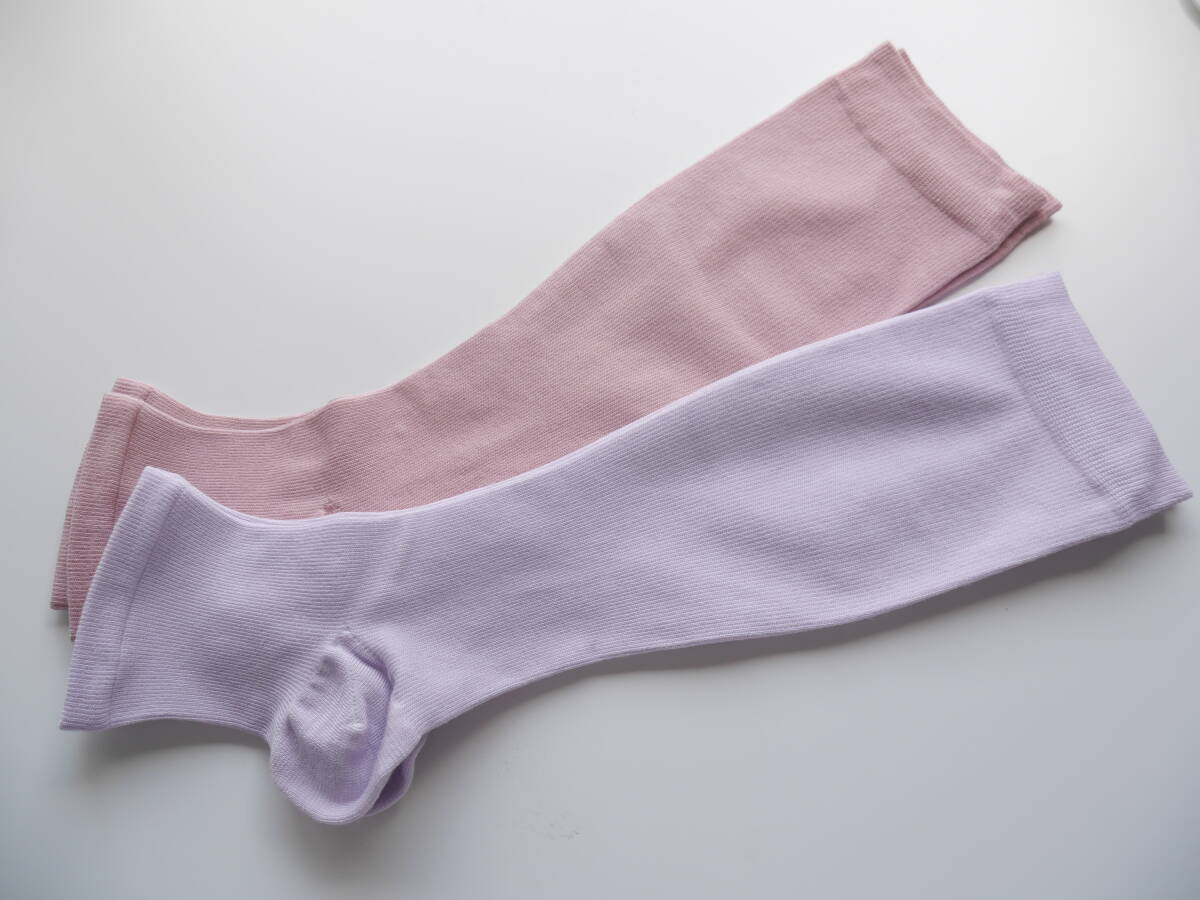 109 未着用品 着圧ハイソックス2足組 オープントゥ ダスティローズ ペールパープル マタニティ シルク混 弱~中圧 おやすみ専用着 日本製拍卖