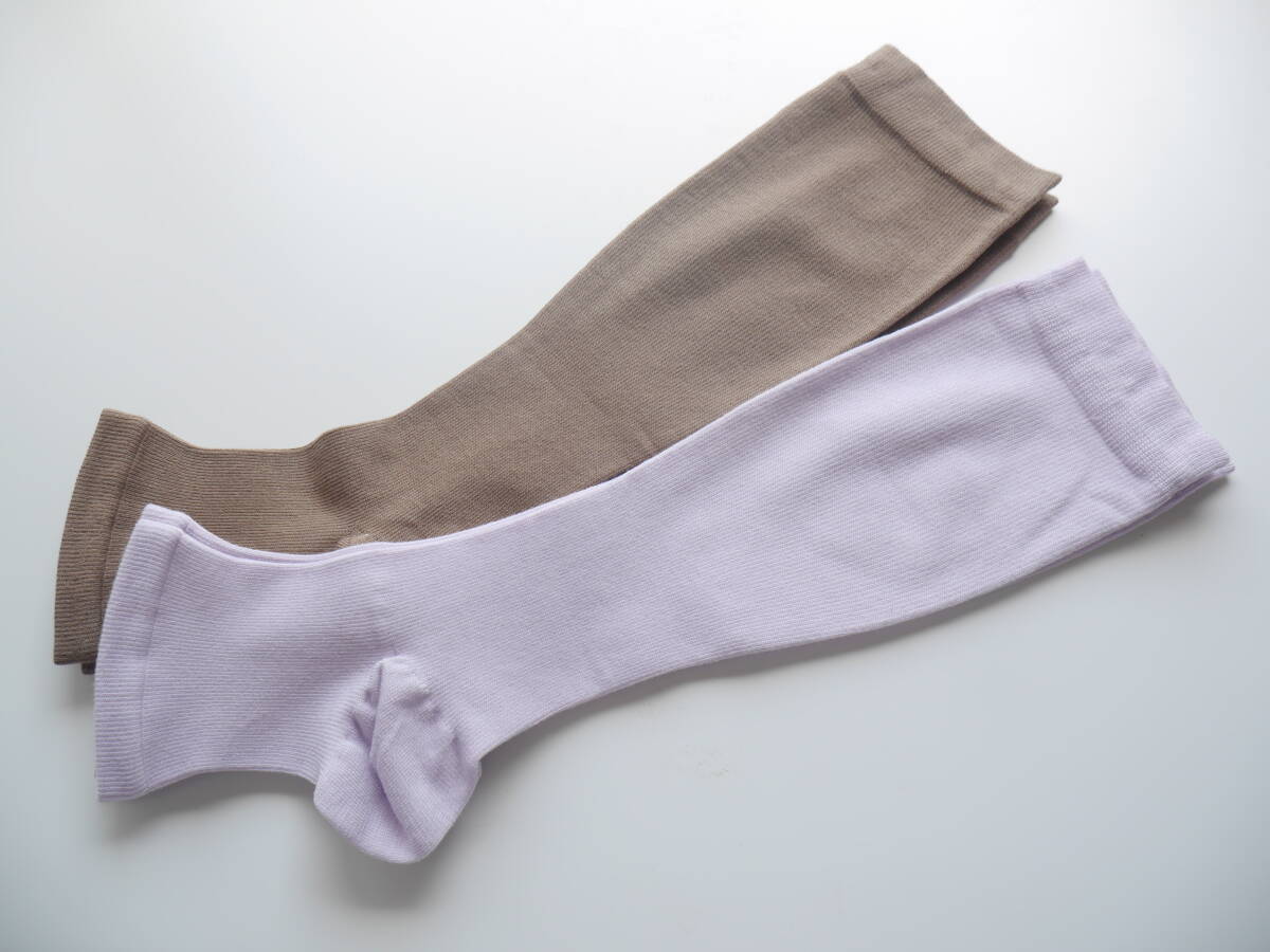 110 未着用品 着圧ハイソックス2足組 オープントゥ モカ ペールパープル マタニティ シルク混 弱~中圧 おやすみ専用着 日本製拍卖