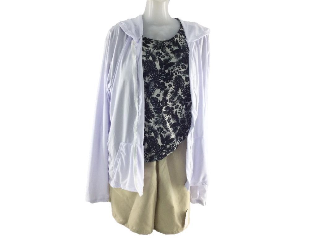 レディース水着 4点セット ラッシュガード 指穴付 パンツ付 半袖タンキニ UVカット 体型カバー L ホワイト拍卖