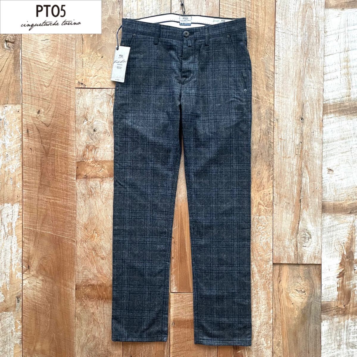 【新品未使用タグ付き】PT05 ピーティーゼロチンクエ チェック柄 5ポケット ウール パンツ 28 チャコールグレー BEAMSF取扱拍卖