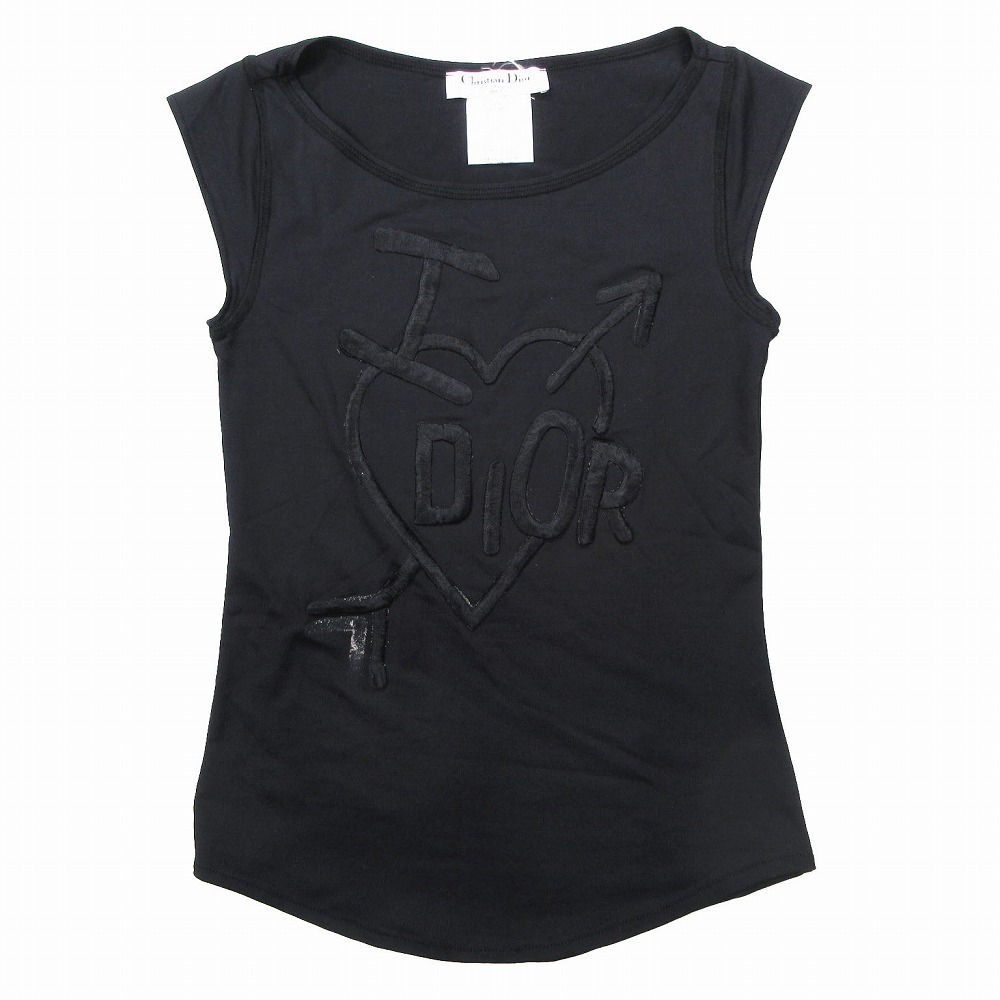 Christian Dior クリスチャンディオール I Love Dior Tee ハート刺しゅう フレンチスリーブ Tシャツ カットソー ブラック hk1【中古】拍卖