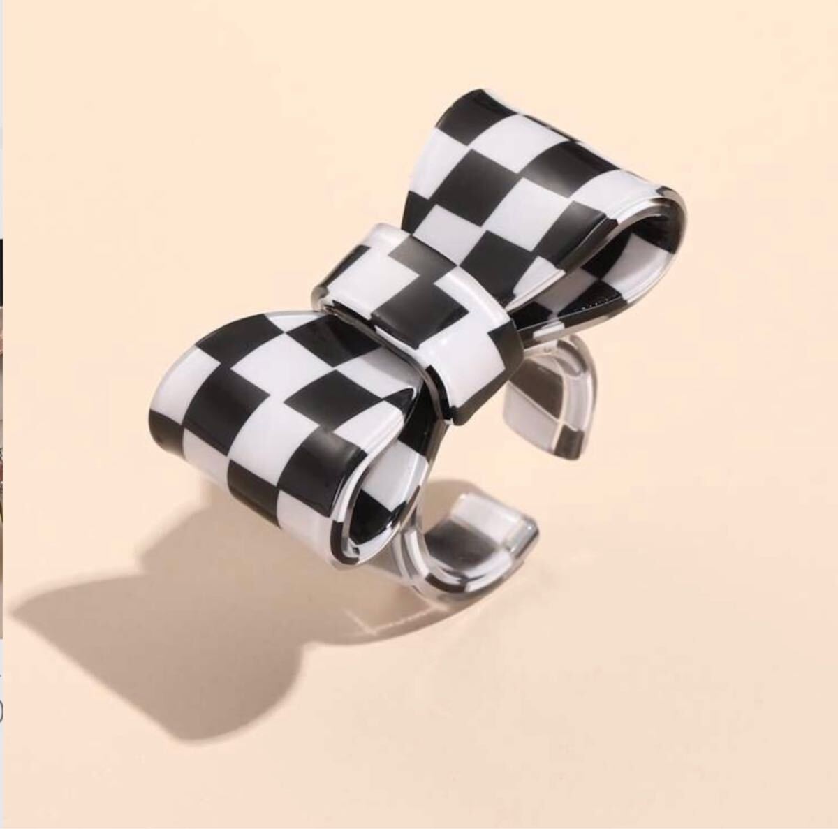 ロカビリー 指輪 アクリル リボン リング ライブ オールディーズ ワンサイズ 可愛い チェッカー 新品拍卖