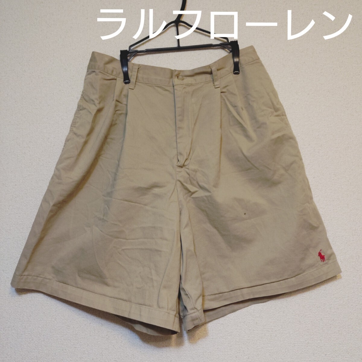 Ralph Lauren ラルフローレン ベージュ ショートパンツ メンズ 14 コットン 古着 ビンテージ アメリカ製 USA 赤ポロマーク刺繍 アメカジ拍卖