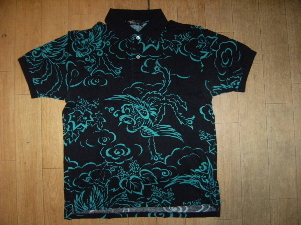 日本製★縁起物 江戸 和風 孔雀 鳳凰 京都 亀田富染 Pagong パゴン ポロシャツ★ディスコ ヤンキー 暴走族 ヤクザ 街道レーサー デコトラ拍卖