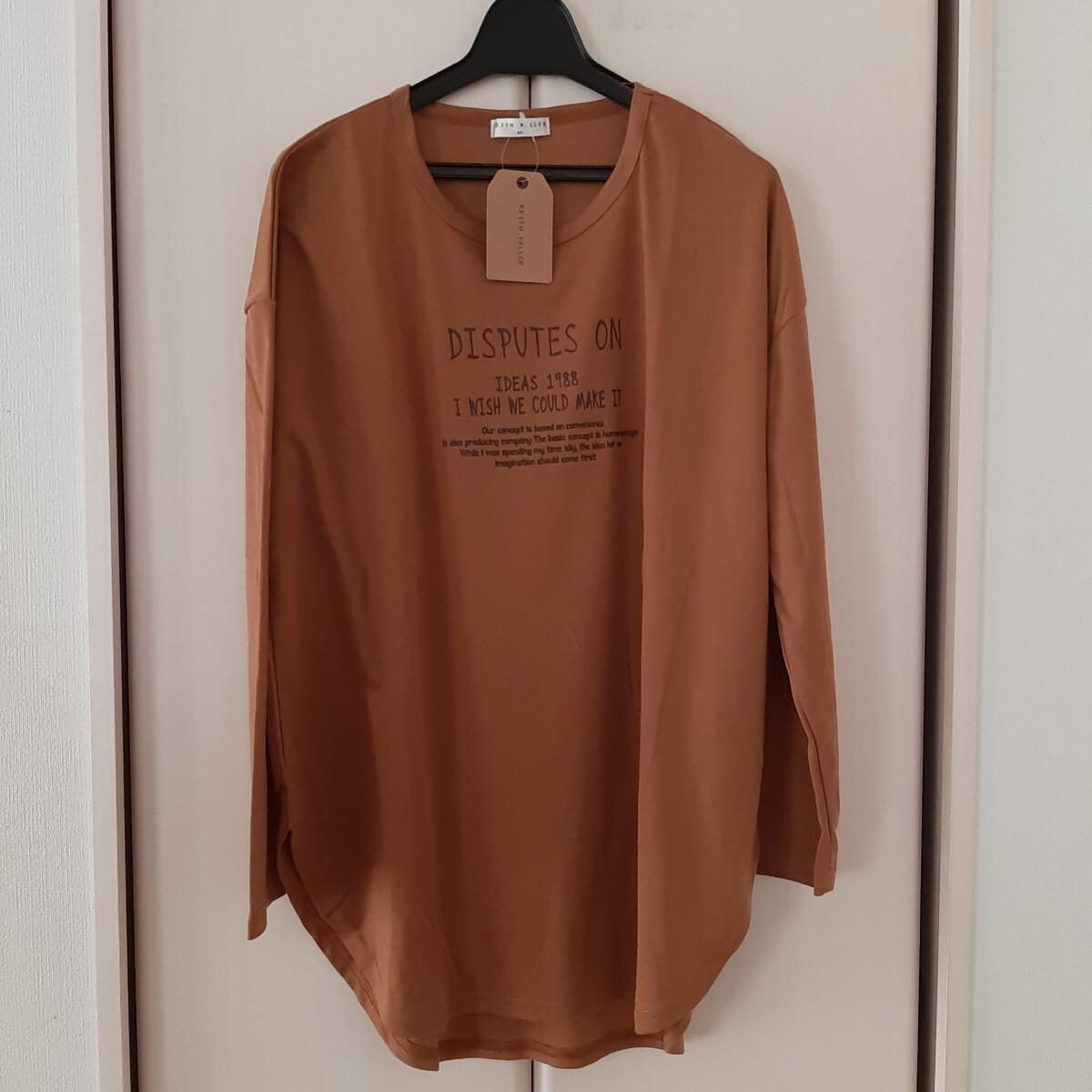 新品【Mサイズ】KEITH VALLER レディース 長袖Tシャツ トップス チュニック ビッグTシャツ ゆったり大きめ 3468H 茶系 ロングTシャツロゴ拍卖