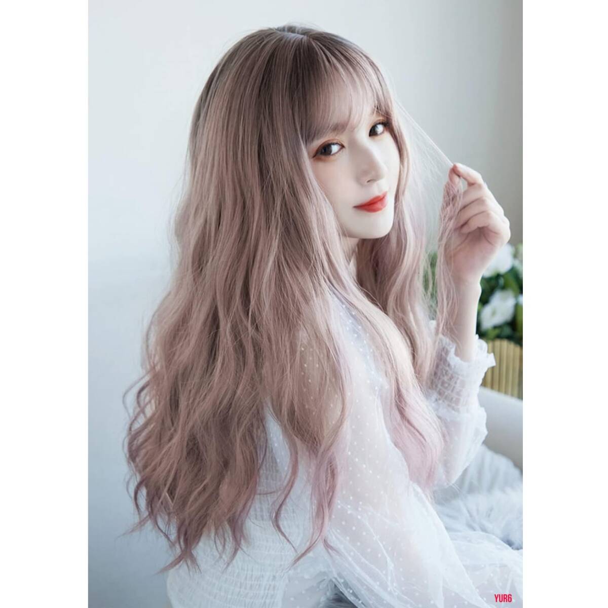 カーリー ロング ウィッグ レディース フルウィッグ かつら 耐熱ファイバー I型つむじ 人工頭皮 普段使い イベント ピンクグレージュグラ拍卖