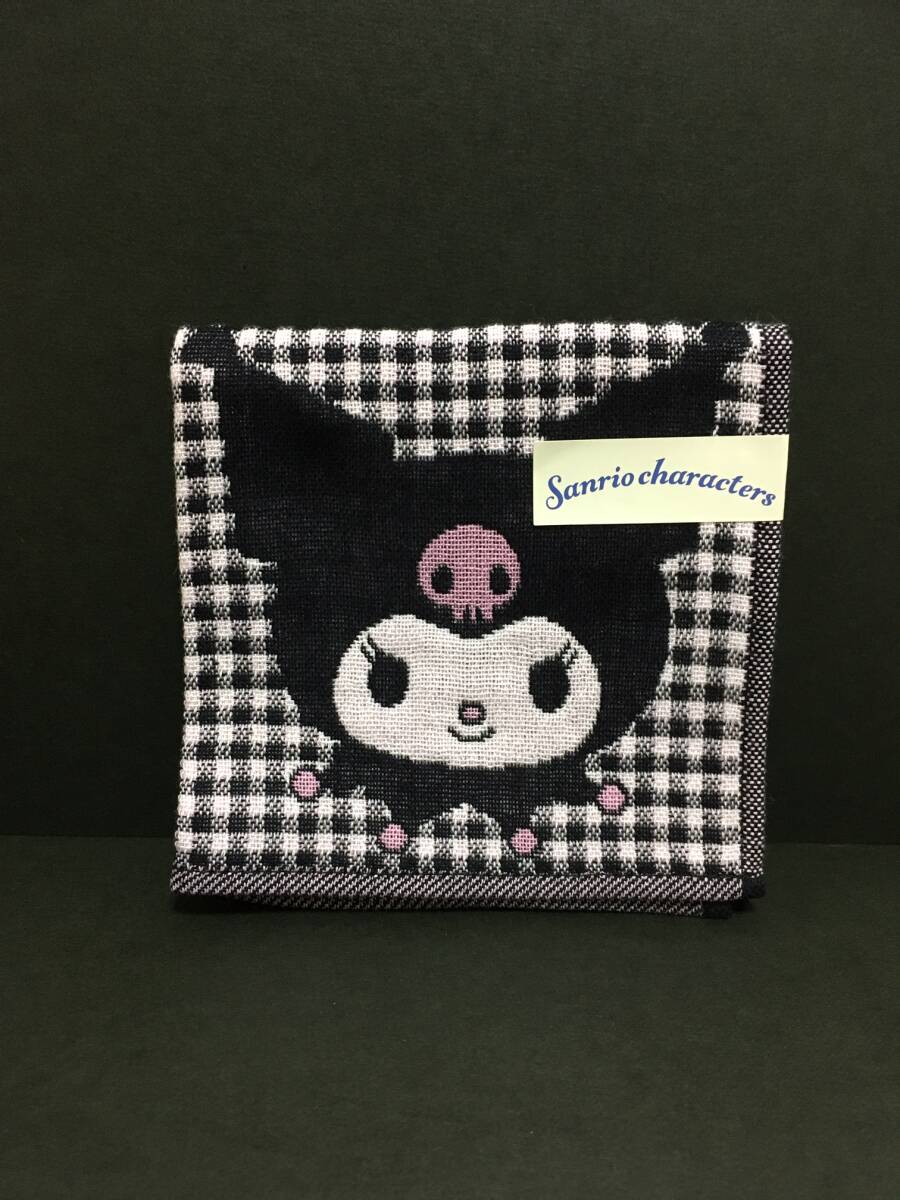 SANRIO/サンリオ クロミ 3重ガーゼハンカチ☆彡 ギンガムチェック ブラック☆ タオルハンカチ 新品 KUROMI拍卖