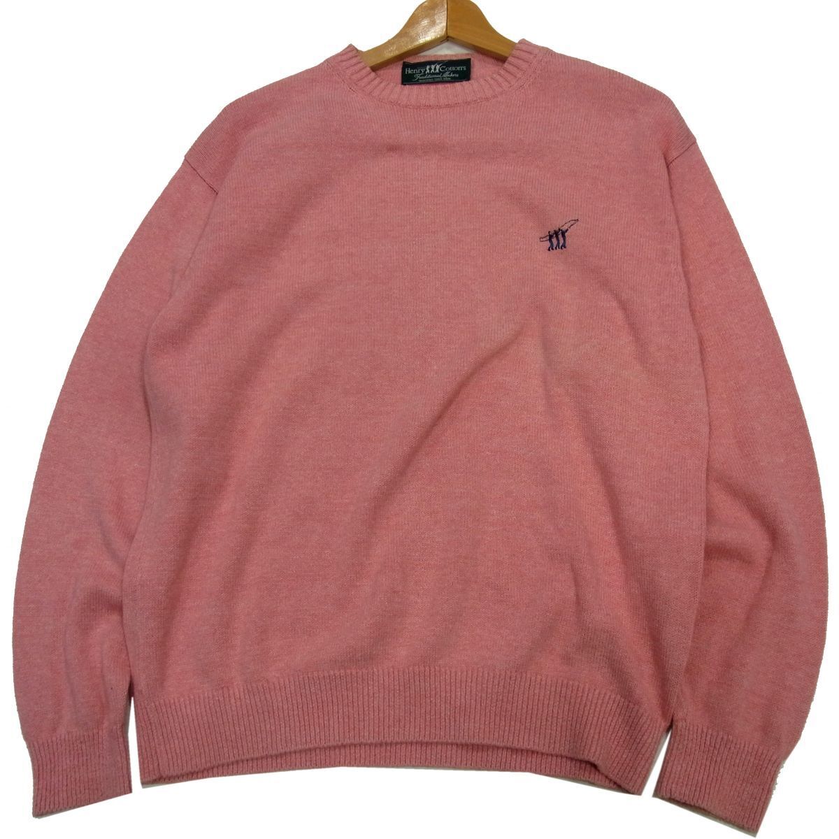 $ 美品 $ レア■ Henry Cottons ヘンリーコットンズ■ コットンニット素材・長袖 セーター■ メンズ L~ XL■ さくら色 ピンク■ロゴ刺繍 秋拍卖