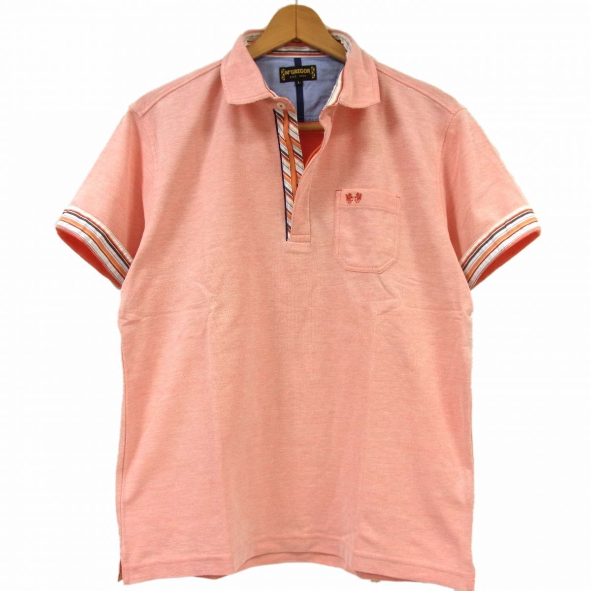 $ 美品 $ 希少♪■ McGREGOR マックレガー ■ 鹿の子 切り替え ハーフジップ・ 半袖 ポロシャツ ■ オレンジ ■ ロゴ刺繍■ L 夏■ レトロ拍卖