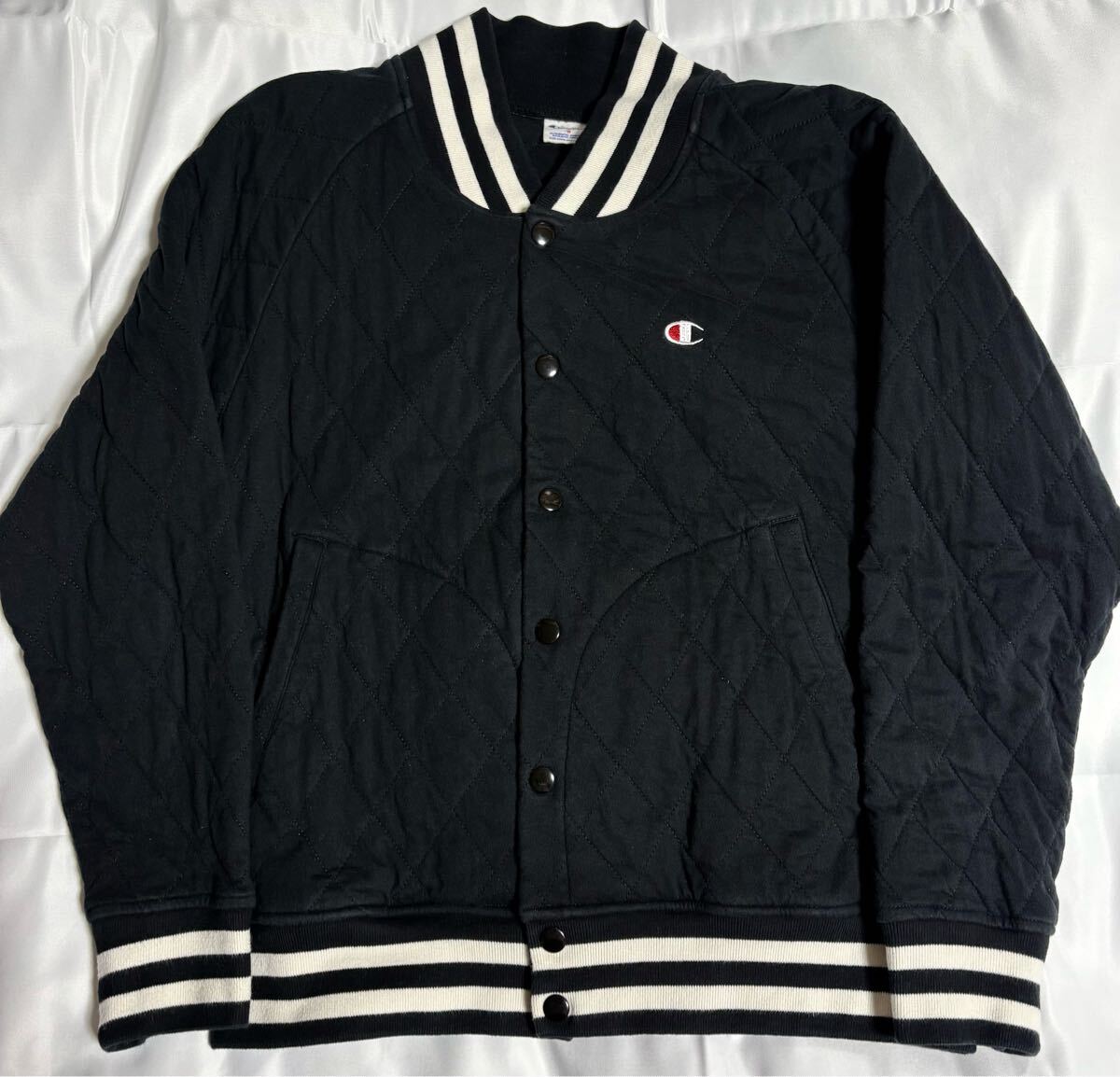 美品!希少レア!チャンピオン スウェットキルティング ジャケット S(実質M) ブラック Champion スナップボタン拍卖
