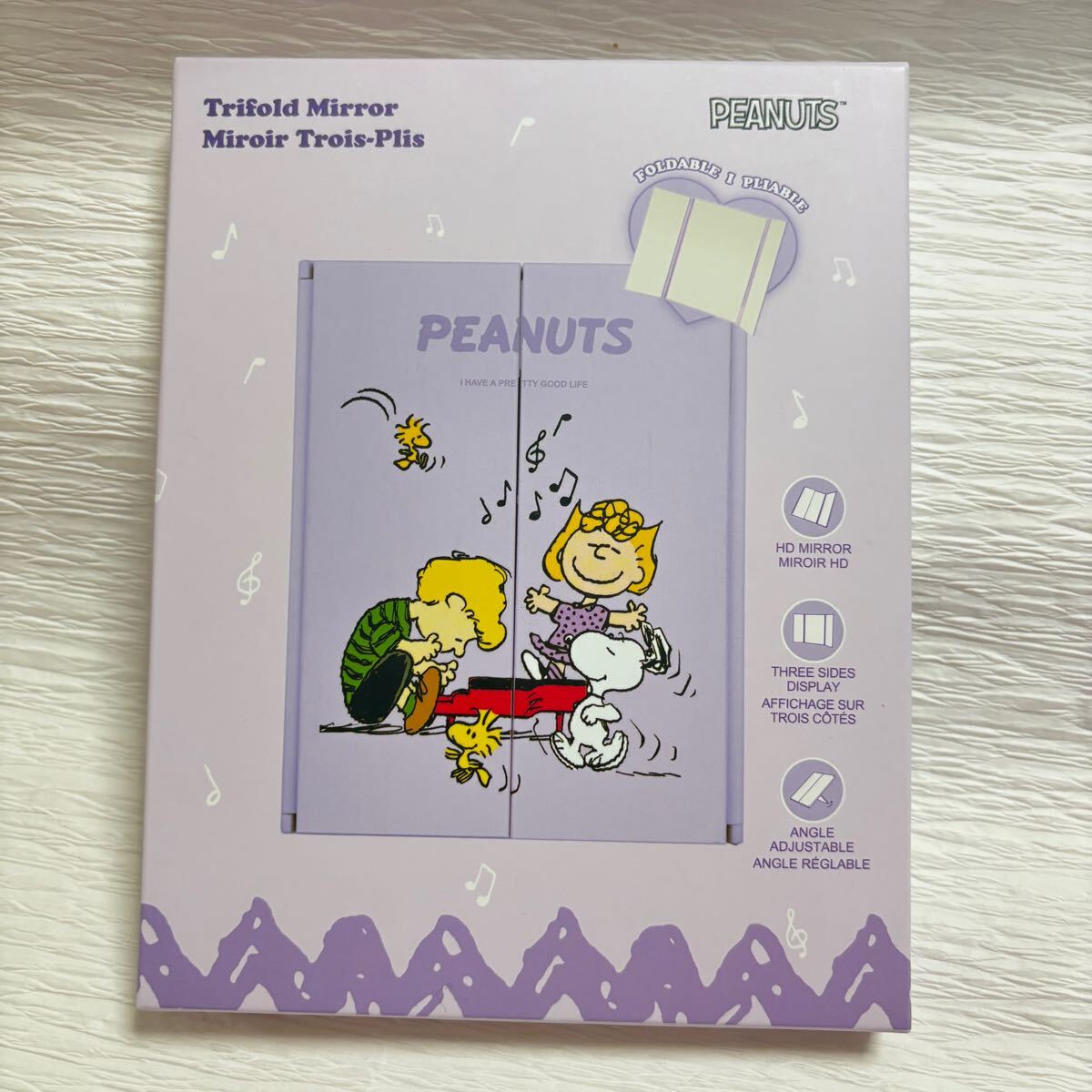 匿名配送 送料無料 未使用 海外限定 スヌーピー SNOOPY 折りたたみ 三面鏡 卓上ミラー パープル 紫 サリー シュローダー ウッドストック拍卖