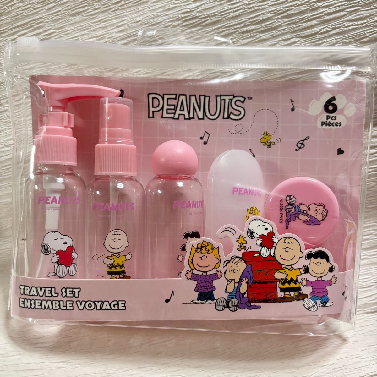 匿名配送 送料無料 未使用 海外限定 スヌーピー SNOOPY トラベル 6セット 小分け用 詰め替えボトル クリームケース 旅行 ピンク PEANUTS拍卖