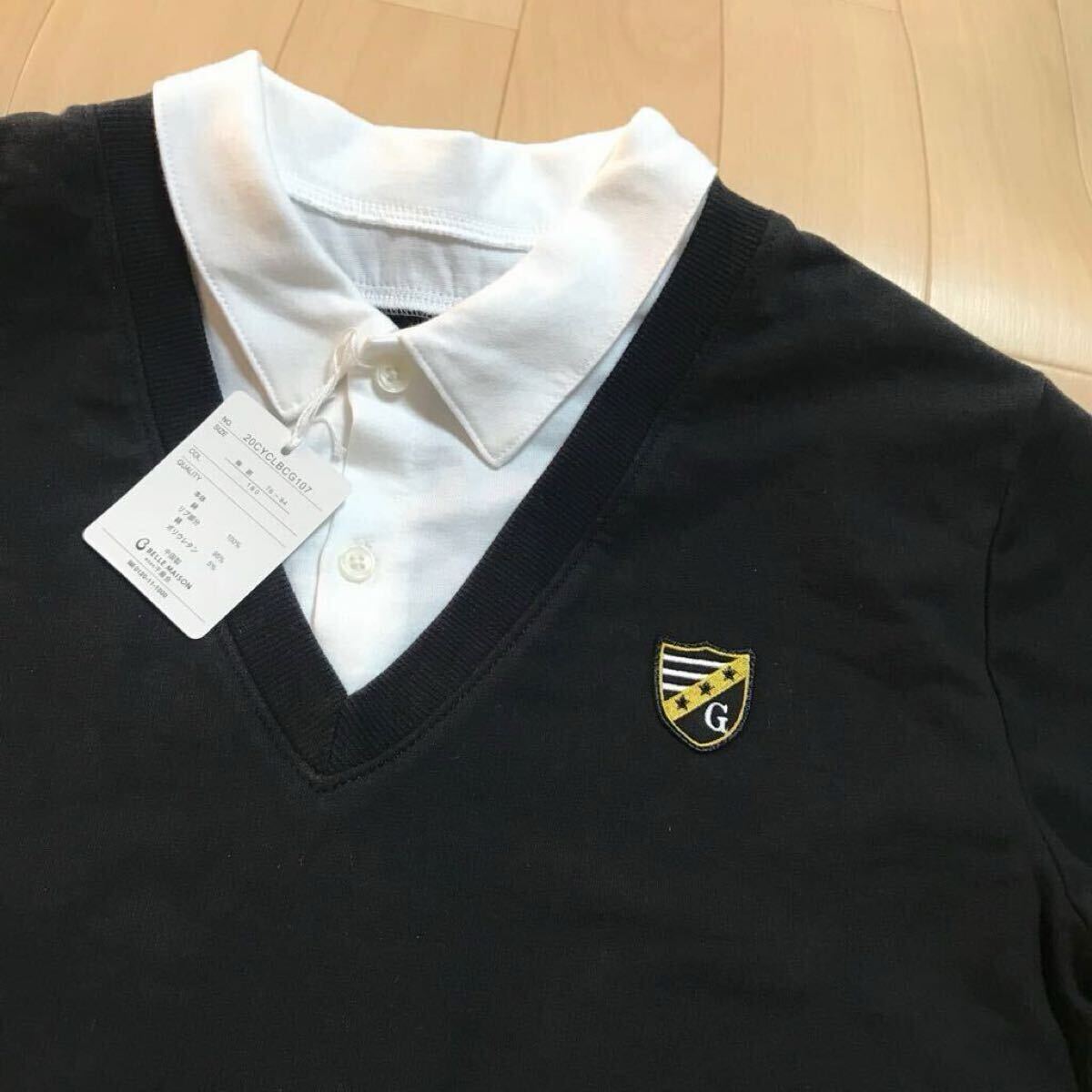 ベルメゾン 長袖 カットソー 160サイズ 未使用品 重ね着風 黒 冠婚葬祭にも か拍卖